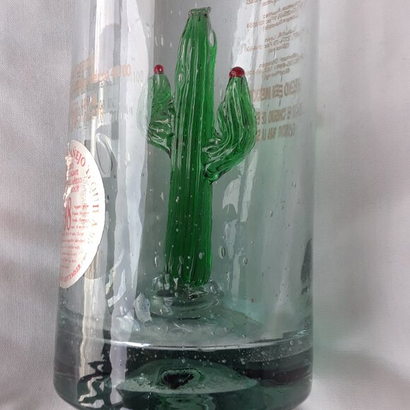 PORFIDIO Green Cactus Hand Blown Art Glass Empty Tequila Bottle Mexico - Picture 7 of 9
